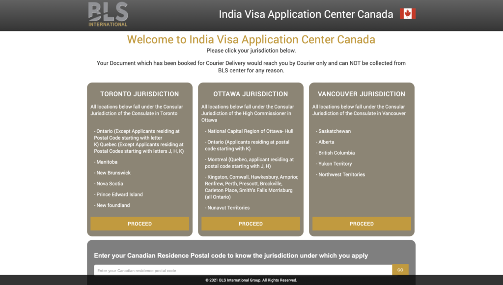 choosing respective jurisdiction for Montreal on BLS India canada